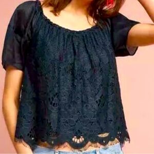 ANTHRO Blouse / Moulinette Soeurs Messina Navy Lace‎ Top / Size XS